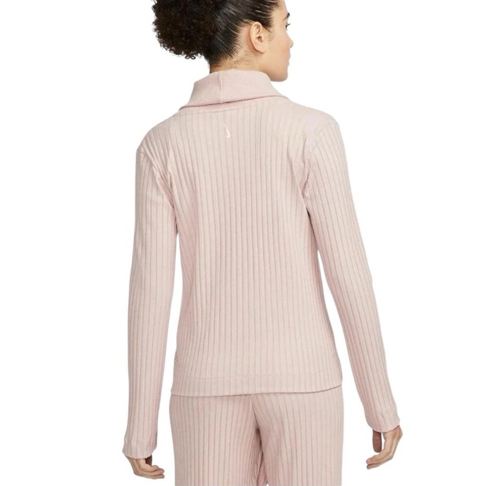 Nike Yoga Ribbed Wrap Collar Pullover Pink Long Sleeve Lounge Top Women M - Picture 2 of 10